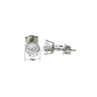 316L Stainless Steel Stud Earring, Heart, with cubic zirconia, white, 6x6x14mm, 0.8mm, Sold By Pair