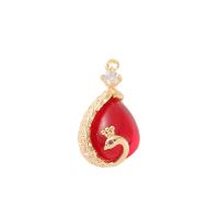 Cubic Zirconia Micro Pave Brass Pendant with Resin Peacock gold color plated DIY & micro pave cubic zirconia Sold By PC