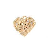 Μενταγιόν Brass Heart, Ορείχαλκος, Καρδιά, χρώμα επίχρυσο, DIY & μικρο ανοίξει κυβικά ζιρκονία, 14x13mm, Sold Με PC