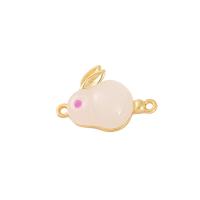 Brass Jewelry Pendants, with Resin, Rabbit, gold color plated, Imitation Hetian Jade & DIY & double-hole, 20x14mm, Sold By PC