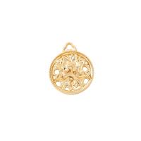 Hollow Brass Pendants, Flat Round, gold color plated, DIY & with flower pattern, 15x18mm, Sold By PC