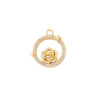 Cubic Zirconia Micro Pave Brass Pendant Donut gold color plated DIY & with flower pattern & micro pave cubic zirconia & hollow Sold By PC