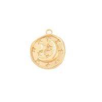 Bijoux pendentifs en laiton, Plat rond, Placage de couleur d'or, DIY & avec motif d'étoile, 17x15mm, Vendu par PC