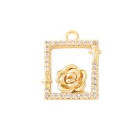 Cubic Zirconia Micro Pave Brass Pendant Geometrical Pattern gold color plated DIY & with flower pattern & micro pave cubic zirconia & hollow Sold By PC