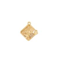 Hollow Brass Pendants Square gold color plated DIY & with flower pattern & micro pave cubic zirconia Sold By PC