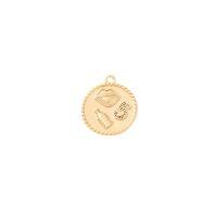 Bijoux pendentifs en laiton, Plat rond, Placage de couleur d'or, DIY, 17x15mm, Vendu par PC