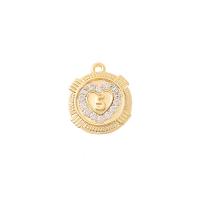 Cubic Zirconia Micro Pave Brass Pendant, Flat Round, gold color plated, DIY & with number pattern & micro pave cubic zirconia, 15x13mm, Sold By PC
