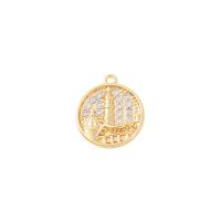 Cubic Zirconia Micro Pave Brass Pendant, Flat Round, gold color plated, DIY & micro pave cubic zirconia, 16x14mm, Sold By PC