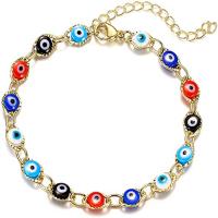 Brass Bracelet, with 2inch extender chain, Evil Eye, plated, fashion jewelry & for woman & enamel, more colors for choice, Length:Approx 6.3 Inch, Sold By PC