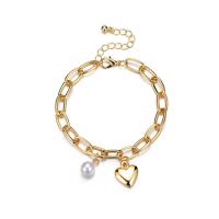 Zinc Alloy Bracelet with Plastic Pearl gold color plated fashion jewelry & for woman Length Approx 6.3 Inch Sold By PC