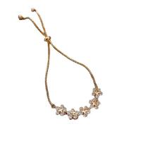 liga de zinco pulseira, Flor, cromado de cor dourada, joias de moda & para mulher & com strass, comprimento Aprox 9.4 inchaltura, vendido por PC