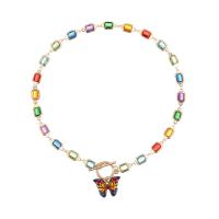Messing Halskette, mit Kristall, Schmetterling, goldfarben plattiert, Modeschmuck & für Frau, Länge:ca. 14.2 ZollInch, verkauft von PC