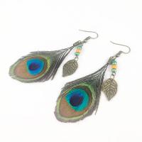 Tibetan Style Drop Earrings, with Seedbead & Feather, fashion jewelry & for woman, nickel, lead & cadmium free, 85x30mm, Sold By Pair