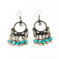 Tibetan Style Drop Earrings, with turquoise, antique brass color plated, fashion jewelry & Bohemian style & for woman, nickel, lead & cadmium free, 70x40mm, Sold By Pair