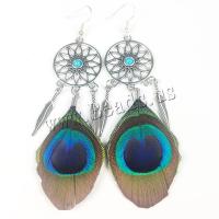 Zinc Alloy Drop Earrings with Feather silver color plated fashion jewelry & Bohemian style & for woman nickel lead & cadmium free Sold By Pair