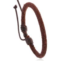 Cowhide Bracelet, with Wax Cord, Adjustable & fashion jewelry & Unisex, brown, Length:17-18 cm, Sold By PC