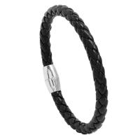 ПУ шнур браслеты, Искусственная кожа, с цинковый сплав, Связанный вручную, ювелирные изделия моды & Мужская, черный, 6mm, длина:20.5 см, продается PC