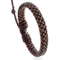 Bracelets cordon PU, cuir PU, avec corde de cire, fait à la main, Réglable & bijoux de mode & unisexe & styles différents pour le choix, brun, Longueur:17-18 cm, Vendu par PC