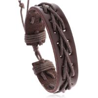 Cowhide Bracelet, with Wax Cord, handmade, Adjustable & fashion jewelry & Unisex, more colors for choice, 16mm, Length:17-18 cm, Sold By PC