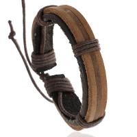 Pulseira de couro, corda de Couro de vaca, with Fio de cera, feito à mão, Ajustável & joias de moda & unissex, marrom, 12mm, comprimento 17-18 cm, vendido por PC