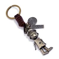 Zinc Alloy Key Clasp with Cowhide & Iron Robot handmade fashion jewelry & Unisex two different colored Sold By PC