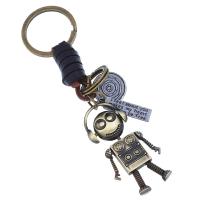Tibetan Style Key Clasp, with Cowhide, Robot, handmade, fashion jewelry & Unisex, two different colored, 120mm, Sold By PC