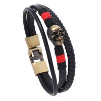 PU Leather Cord Bracelets, with Tibetan Style, plated, three layers & fashion jewelry & Unisex, black, 18mm, Length:20.5 cm, Sold By PC