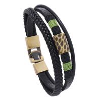 PU Leather Cord Bracelets with Zinc Alloy plated three layers & fashion jewelry & Unisex black 18mm Length 20.5 cm Sold By PC