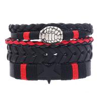 PU Leather Cord Bracelets, with Wax Cord & Tibetan Style, handmade, three pieces & fashion jewelry & Unisex, two different colored, 79x97mm, Sold By PC