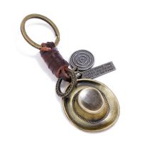 Fecho de chave de liga de zinco, with corda de Couro de vaca & ferro, feito à mão, joias de moda & unissex, dois diferentes cores, 103x30mm, vendido por PC