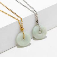 Stainless Steel Jewelry Necklace, 304 Stainless Steel, with Jadeite, with 1.97inch extender chain, Vacuum Ion Plating, fashion jewelry & Unisex, more colors for choice, 18x18mm, Length:Approx 17.72 Inch, Sold By PC