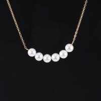 Stainless Steel Jewelry Necklace, 304 Stainless Steel, with Plastic Pearl, Vacuum Ion Plating, fashion jewelry & for woman, golden, Length:Approx 17.72 Inch, Sold By PC