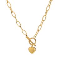 Edelstahl Schmuck Halskette, 304 Edelstahl, mit Verlängerungskettchen von 1.97inch, Herz, Modeschmuck & für Frau, goldfarben, 14x15mm, Länge:ca. 17.72 ZollInch, verkauft von PC