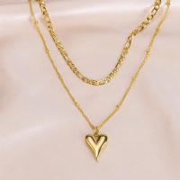 Multi Layer Necklace 304 Stainless Steel with 1.97inch extender chain Heart Vacuum Ion Plating Double Layer & fashion jewelry & for woman golden Length Approx 15.75.17.72 Inch Sold By PC