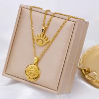 Evil Eye Jewelry Necklace 304 Stainless Steel with 1.97inch extender chain 18K gold plated Double Layer & fashion jewelry & Unisex golden Length Approx 16.54 Inch Approx 18.9 Inch Sold By PC