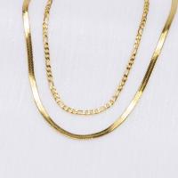 Multi Layer Necklace, Titanium Steel, with 1.97inch extender chain, 18K gold plated, Double Layer & fashion jewelry & Unisex, golden, Length:Approx 17.72 Inch, Approx 15.75 Inch, Sold By PC