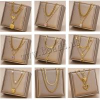 Multi Layer Necklace, Titanium Steel, Vacuum Ion Plating, multilayer & different styles for choice & for woman, golden, Sold By PC