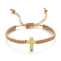 Chain Woven Bracelets, Polyester Cord, with Tibetan Style, Cross, plated, adjustable & for woman, more colors for choice, Length:Approx 18-28 cm, Sold By PC