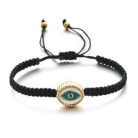Bracelet Evil Eye bijoux, cordon de polyester, avec alliage de zinc, Plat rond, Placage de couleur d'or, unisexe & motif de mauvais œil & réglable & émail, plus de couleurs à choisir, Longueur:Environ 18-28 cm, Vendu par PC