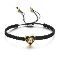 Evil Eye Jewelry Bracelet Polyester Cord with Zinc Alloy Heart gold color plated evil eye pattern & adjustable & for woman & enamel Length Approx 18-28 cm Sold By PC