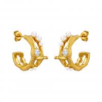 Brass Stud Earring with Cubic Zirconia & Plastic Pearl Letter C plated for woman nickel lead & cadmium free Sold By Pair