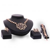 Tibetan Style Jewelry Sets, Stud Earring & finger ring & bracelet & necklace, gold color plated, 4 pieces & for woman & with rhinestone, nickel, lead & cadmium free, Sold By Set