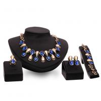 Zinc Alloy Jewelry Sets finger ring & bracelet & earring & necklace gold color plated 4 pieces & for woman & with rhinestone nickel lead & cadmium free Sold By Set