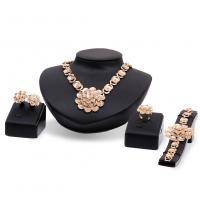 Zinc Alloy Jewelry Sets Stud Earring & finger ring & bracelet & necklace Flower gold color plated 4 pieces & for woman & with rhinestone nickel lead & cadmium free Sold By Set