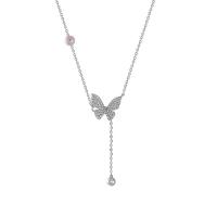 Zinklegierung Schmuck Halskette, mit Verlängerungskettchen von 5cm, Schmetterling, silberfarben plattiert, Modeschmuck & für Frau & mit Strass, frei von Nickel, Blei & Kadmium, Länge ca. 40 cm, verkauft von PC