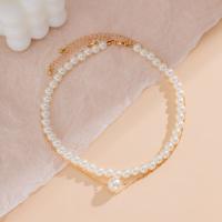 Multi Layer Necklace Zinc Alloy with Plastic Pearl with 5cm extender chain gold color plated Double Layer & fashion jewelry & for woman white nickel lead & cadmium free Length 34 cm 39 cm Sold By PC