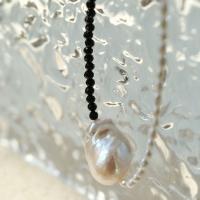 Freshwater Pearl Brass Chain Necklace, Pérolas de água doce, with Preto+Spinel & cobre, 18K banhado a ouro, joias de moda & para mulher, comprimento Aprox 40-45 cm, vendido por PC