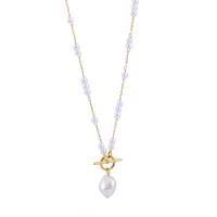 Stainless Steel Jewelry Necklace, 316L Stainless Steel, with Plastic Pearl, fashion jewelry & for woman, golden, Length:Approx 57 cm, Sold By PC