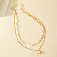 Zinc Alloy Jewelry Necklace with Plastic Pearl with 7cm extender chain gold color plated 2 pieces & fashion jewelry & for woman nickel lead & cadmium free Length 38 cm 45 cm Sold By Set