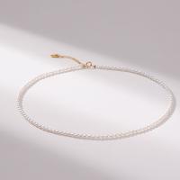 Freshwater Pearl Brass Chain Necklace, Pérolas de água doce, with cobre, with 2.5cm extender chain, joias de moda & para mulher, branco, 3-4mm, comprimento Aprox 40 cm, vendido por PC
